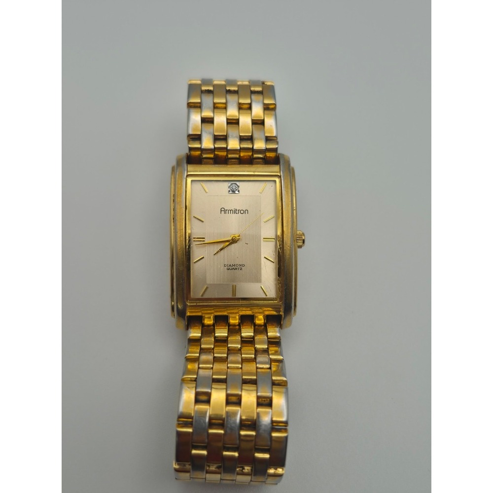 Armitron Mens Tank Watch Gold Silver Two Tone Diamond Accent Quartz